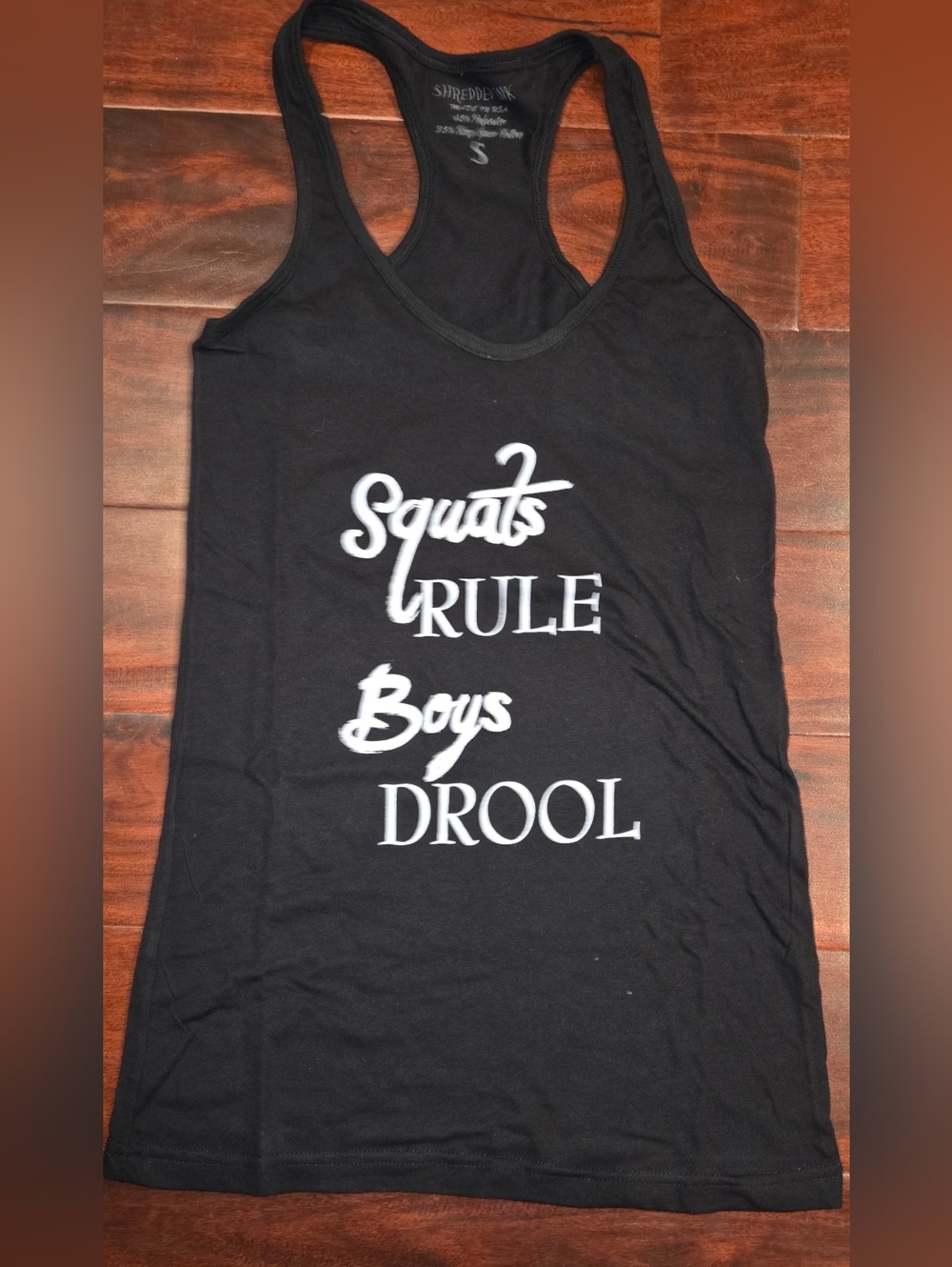 Black Tank Top with 'Squats Rule Boys Drool' Graphic
